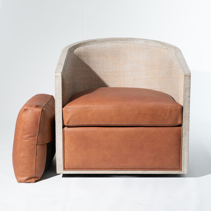 Claude Genuine Leather Swivel Cane Chair image number 3