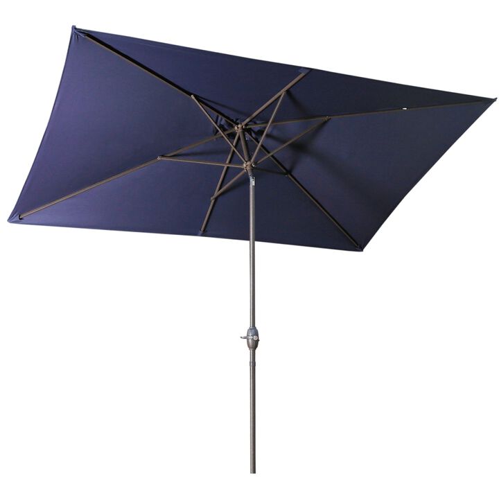 Large Blue Outdoor Umbrella 10ft Rectangular Patio Umbrella For Beach Garden Outside Uv Protection