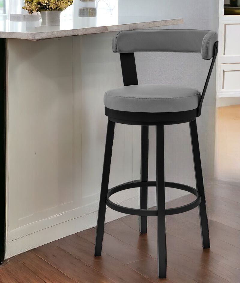 Hivvago 26 Inch Gray and Black Fabric and Iron Counter Height Swivel Bar Chair