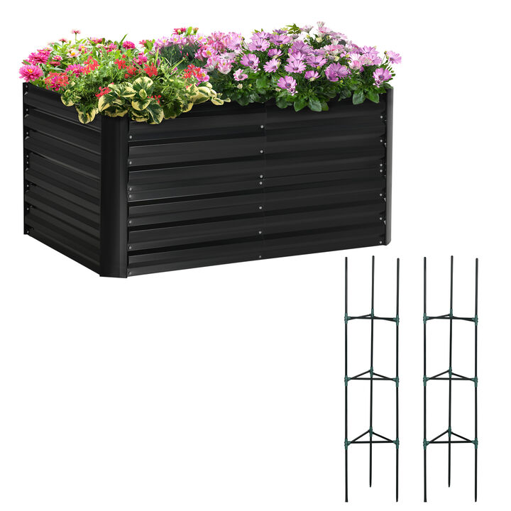 Outsunny Steel Raised Garden Bed with Support Rod, Tomato Cages, Silver