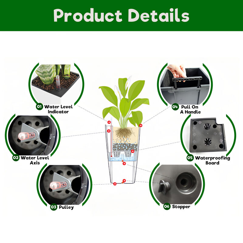 WOW PIONEER 2 Pack High Square Faux Rattan Planters with Automatic Watering System image number 5
