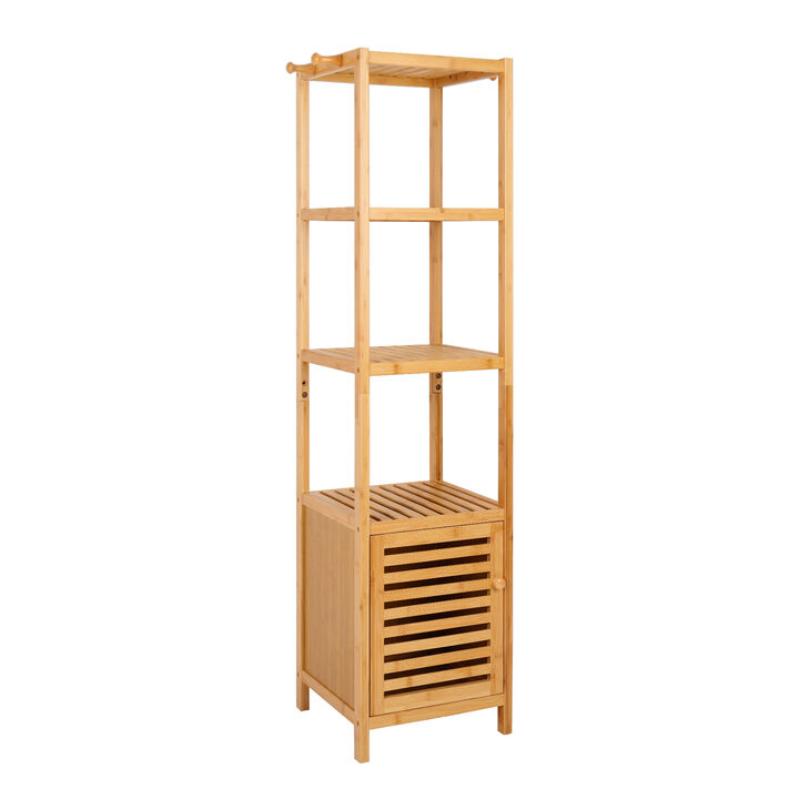 Bamboo Bathroom Storage Cabinet Tall Slim Cabinet w/ Shutter Door 4 Tier Shelves