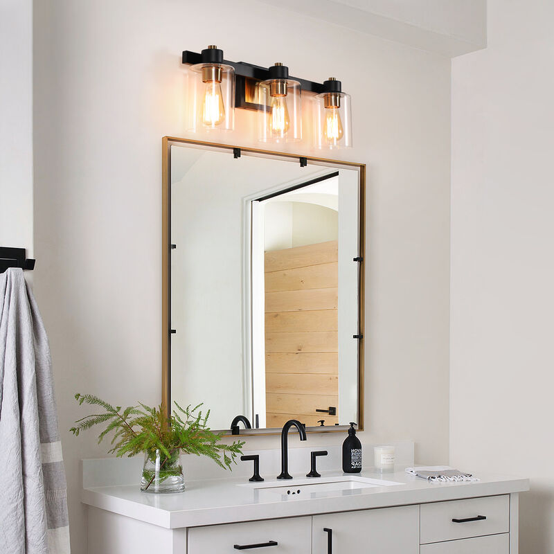 22.5"Black and Gold 3-Light Indoor Wall Sconce with Clear Glass Shades image number 6