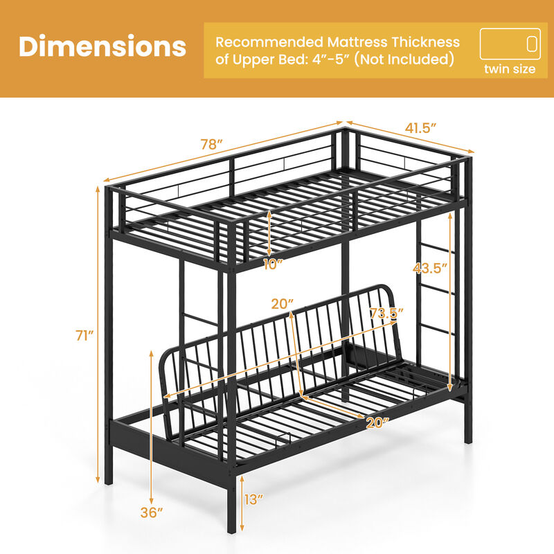 Over Futon Bunk Bed with 2 Ladders and Safety Guardrails