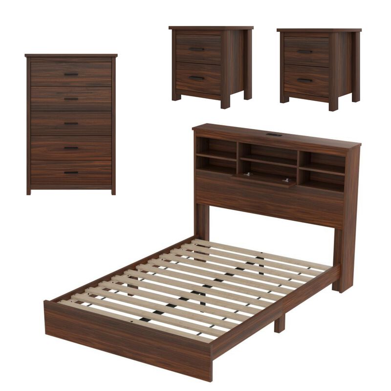 Bursir 4‑Piece Queen Bedroom Set Charging Station Storage Headboard image number 0