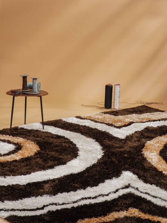 RUGSOTIC CARPETS HAND TUFTED SHAG POLYESTER ECO-FRIENDLY AREA RUGS  - Rectangle, Size, Geometric Modern Design, High Pile Thick Handmade Anti Skid Rugs for Living Room K00045