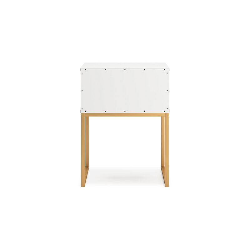 Alli Nightstand, 1 Drawer, Matte White Wood, Gold Metal Legs, 26 Inch - Benzara