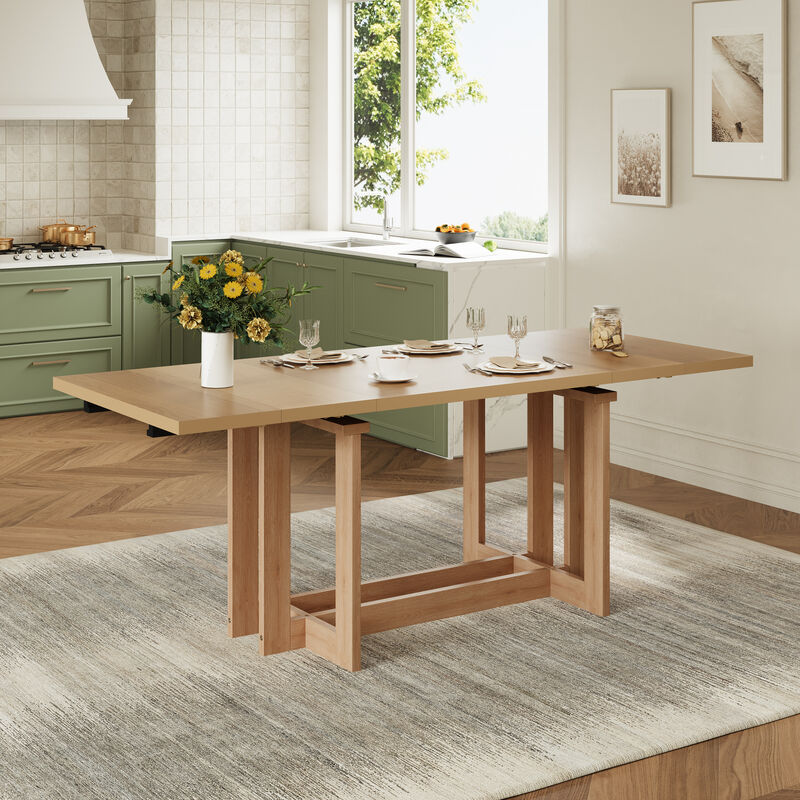 Merax Extendable Trestle Dining Table - Rubber Wood Legs, 450lbs Weight Capacity image number 3