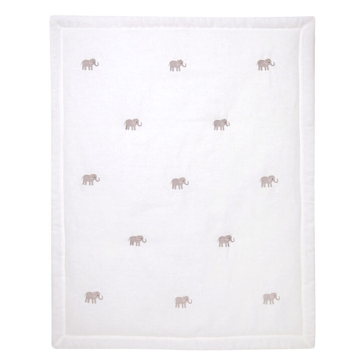 Lambs & Ivy Signature Elephant Creamy White Linen Embroidered Baby Crib Quilt