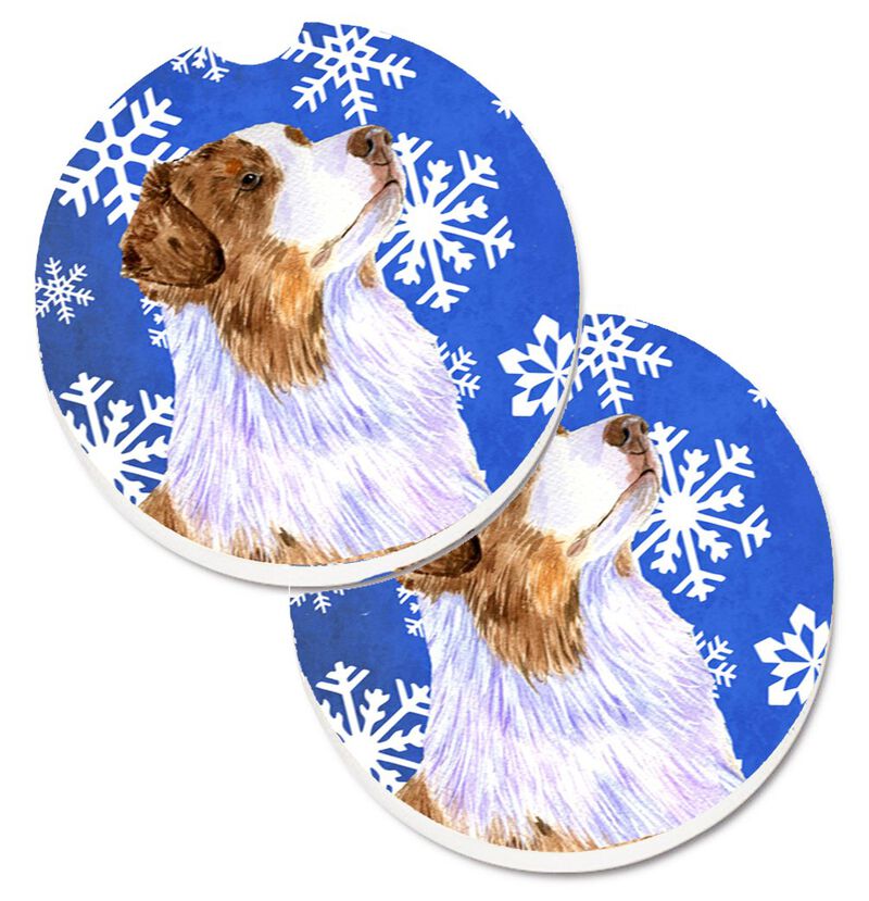 Caroline's Treasures Australian Shepherd Winter Snowflakes Holiday Set of 2 Cup Holder Car Coasters LH9273CARC, 2.56, Multicolor image number 0