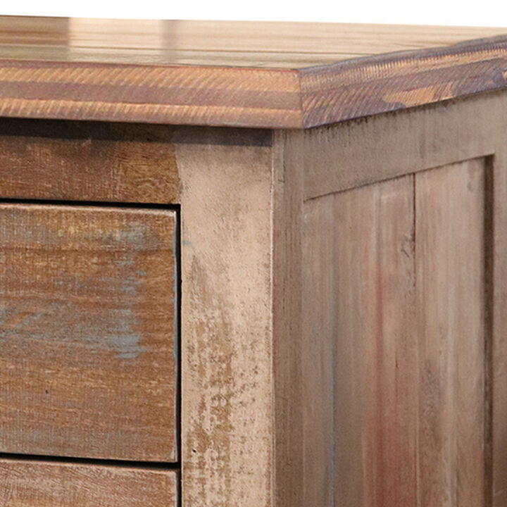 Fena 31 Inch 3 Drawer File Cabinet, Caster Wheels, Multicolor Pine Wood-Benzara