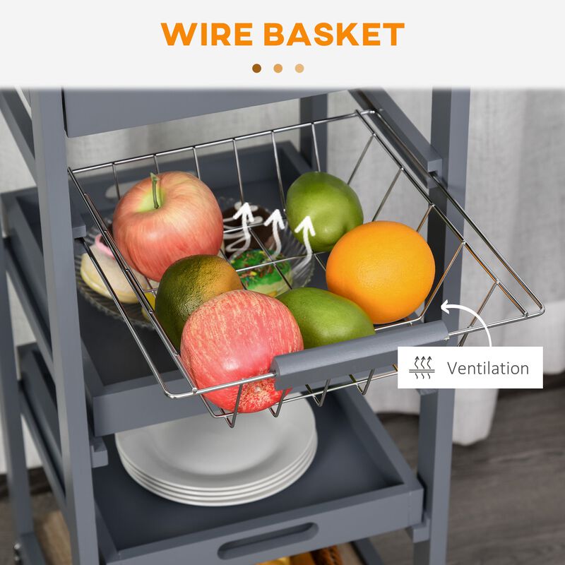 Gray Kitchen Helper: Rolling Cart with Tray and Basket image number 5