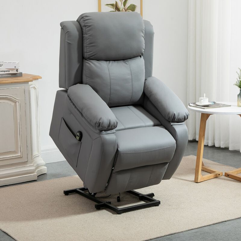 Living Room Power Lift Chair, PU Leather Electric Recliner Sofa Chair with Remote Control, Grey