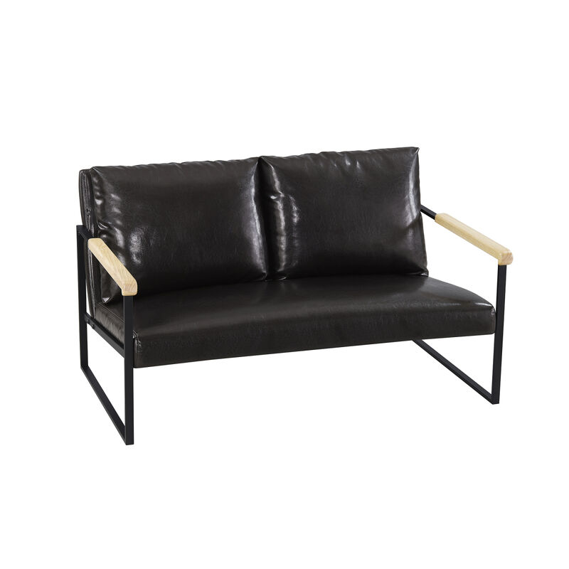 Metal Frame with PU Leather Upholstered Loveseat (Dark Brown)