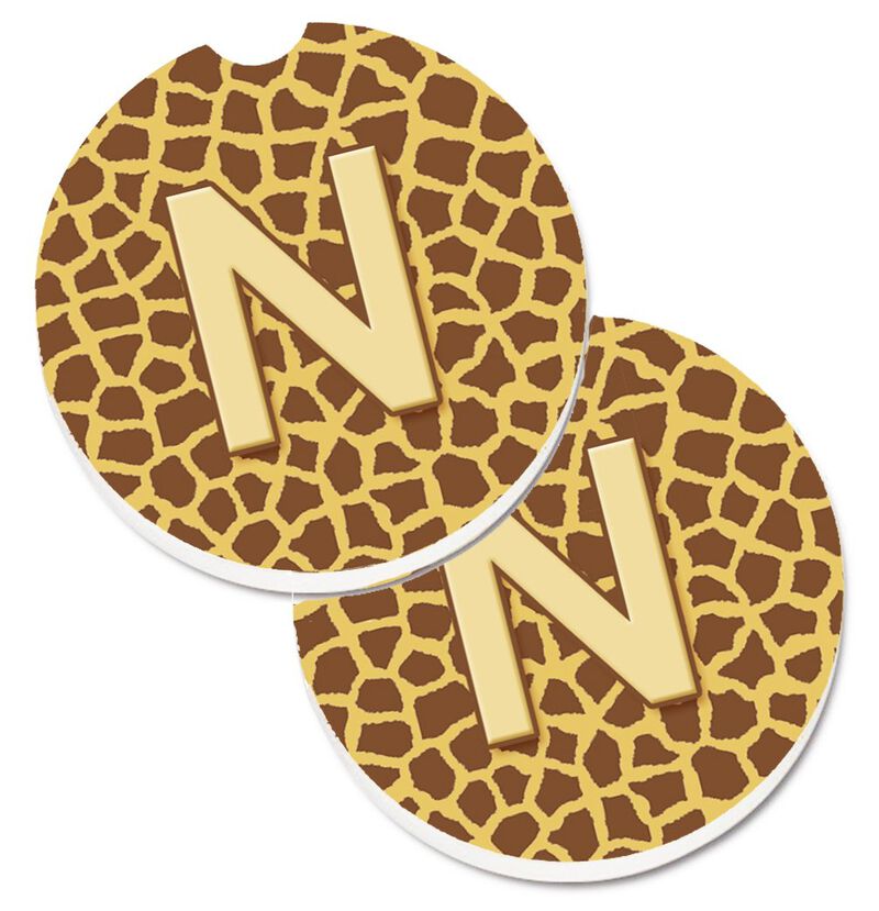 Caroline's Treasures Monogram Initial N Giraffe Set of 2 Cup Holder Car Coasters CJ1025-NCARC, 2.56, Multicolor