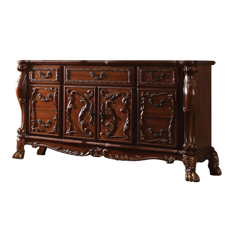 Queen Size Bedroom Set, Traditional Carved Wood Design, Brown Finish, 4-Piece Set with Bed, Nightstands and Dresser image number 6