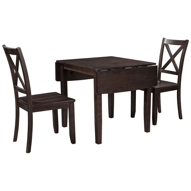 Whisen 3-Piece Wood Drop Leaf Breakfast Nook Dining Table Set with 2 X-back Chairs - Espresso