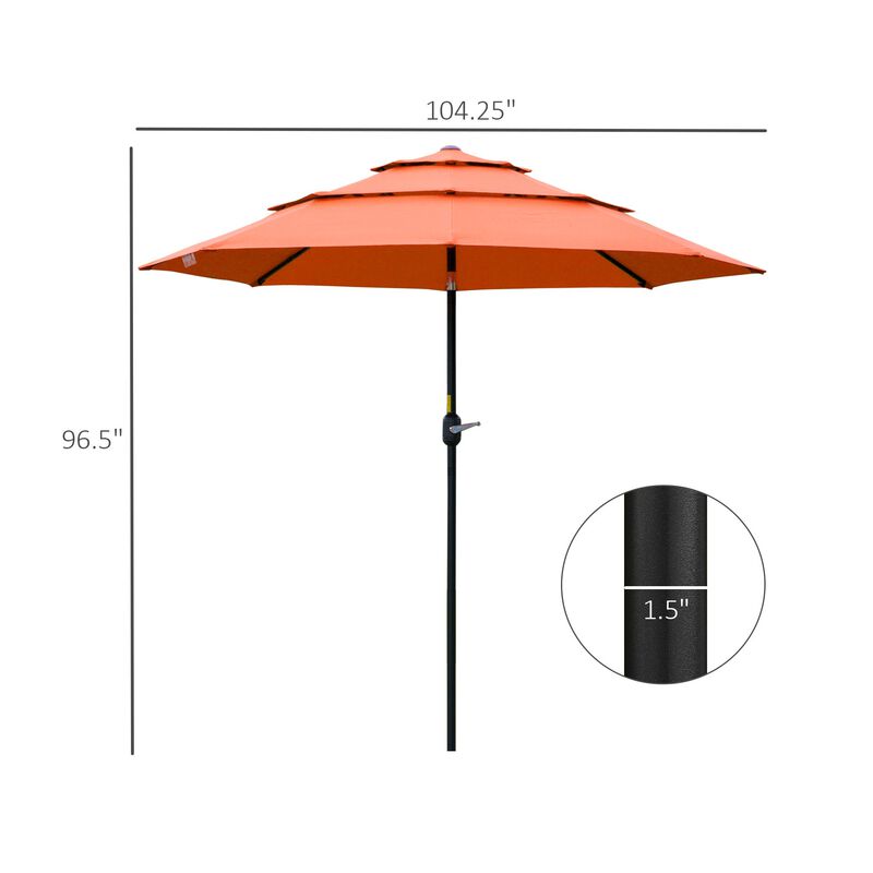 Orange Outdoor Shade: 9ft 3-Tier Market Umbrella with Crank