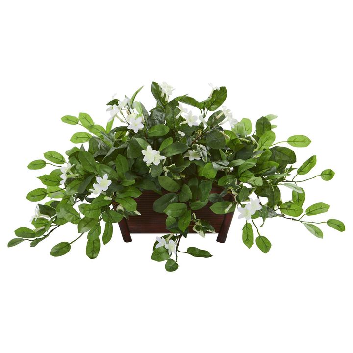 Nearly Natural 14-in Mix Stephanotis Artificial Plant in Decorative Planter