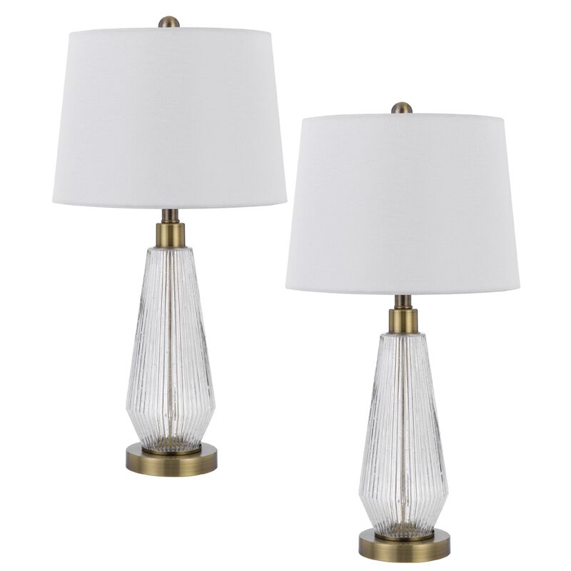 Table Lamp Set of 2, Fluted Glass Base, Antique Brass, Off White Shade image number 0