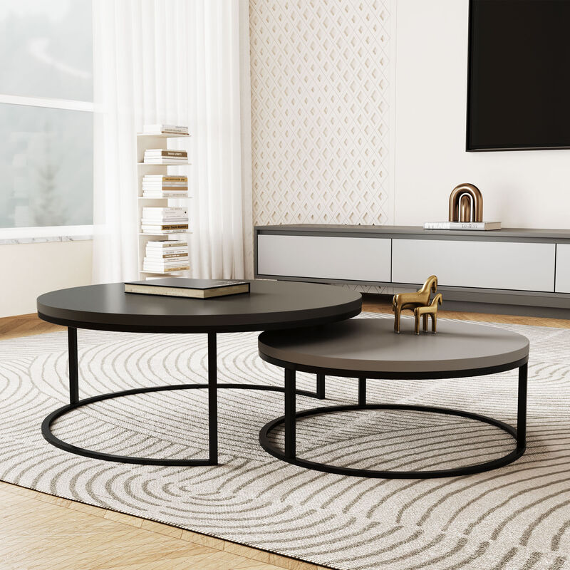 Round nesting coffee tables 2-piece