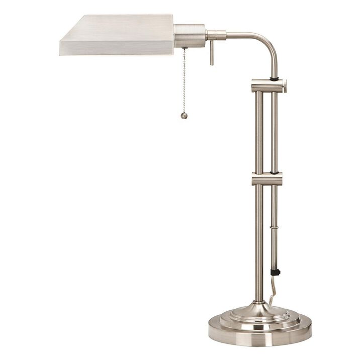 Metal Rectangular Desk Lamp with Adjustable Pole, Silver-Benzara