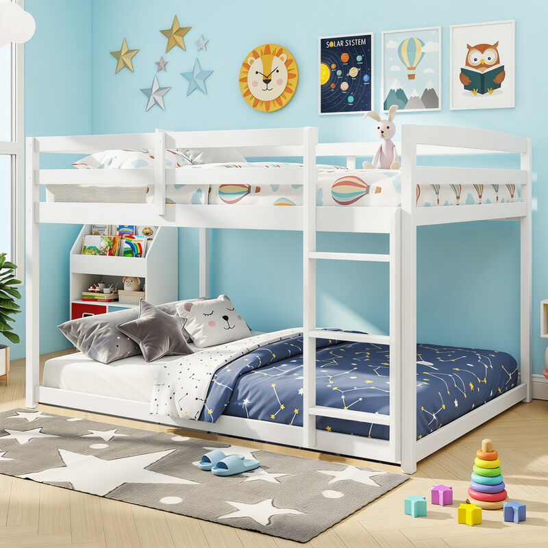 Full Over Full Wooden Bunk Bed with Guardrails and Built In Ladder image number 3