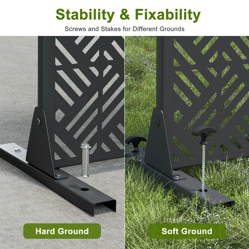 Arched Metal Outdoor Privacy Screen, Freestanding Outdoor Divider Decorative Privacy Fence