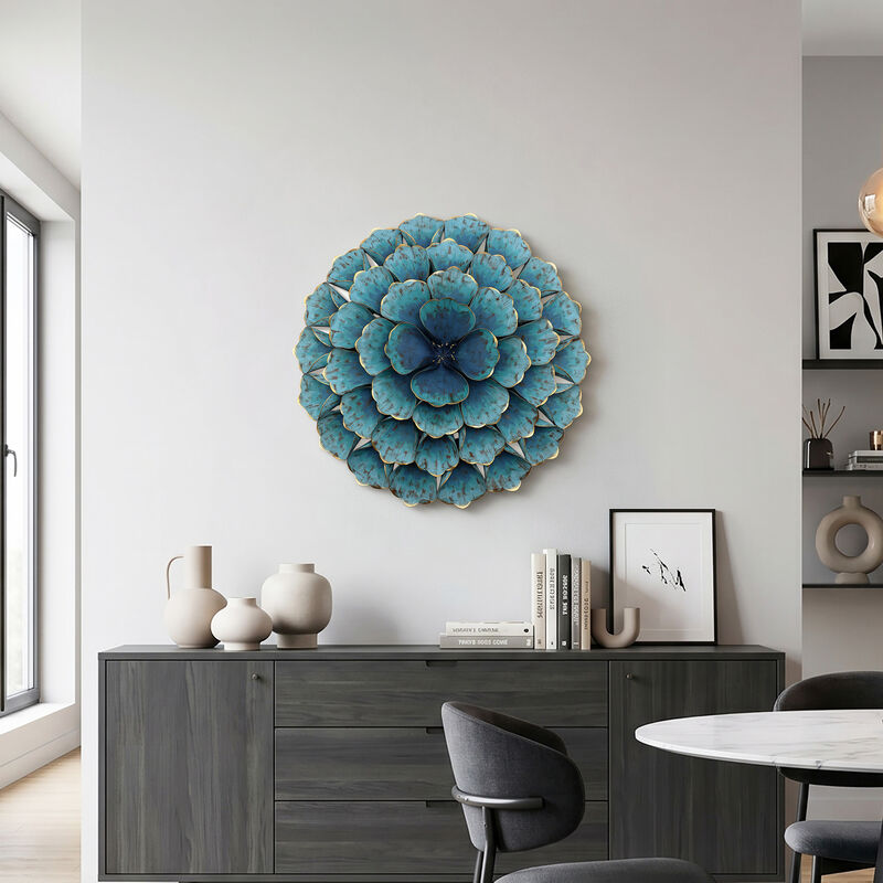 24" Rosette Metal Floral Wall Art Decor, Teal Blue image number 3