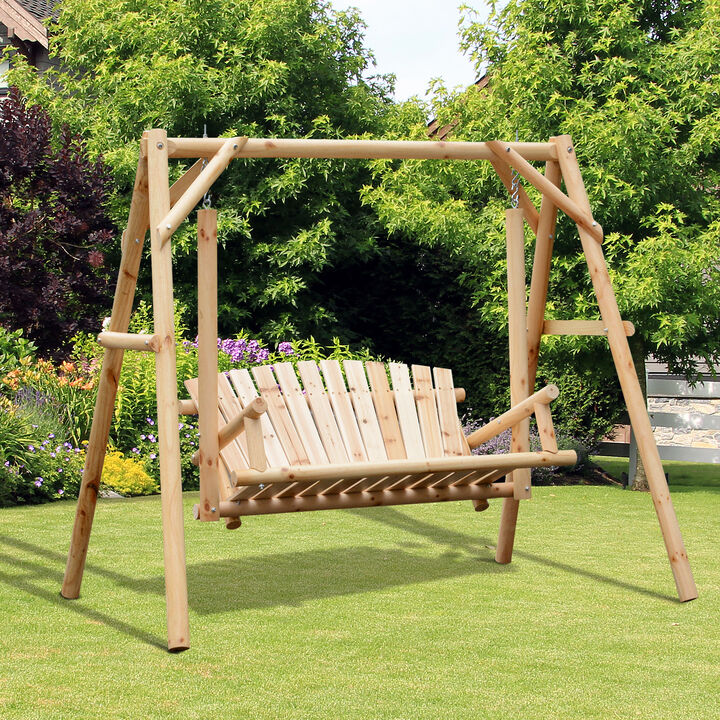 Hivvago Outdoor & Indoor Wooden Swing Bench, 2-Seater