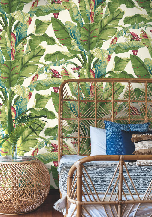 Banana Leaf Aqua & Red Wallpaper