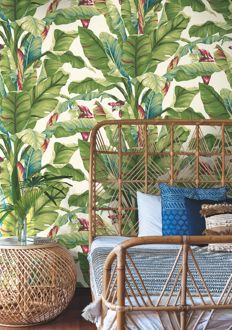 Banana Leaf Aqua & Red Wallpaper image number 1