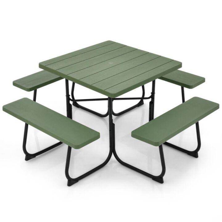Hivvago Outdoor Picnic Table with 4 Benches and Umbrella Hole