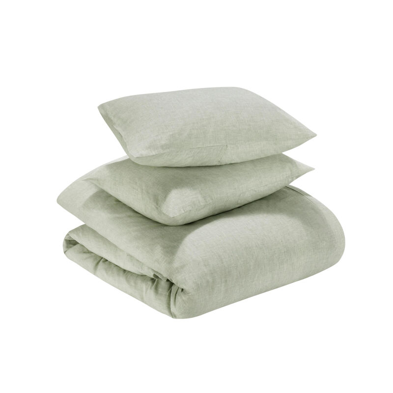 Savi 3 Piece King Size Duvet Set, Sage Green Linen Cotton and Cashmere - Benzara