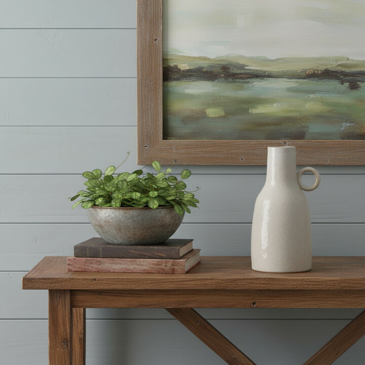 HomeRoots 11" Gray And White Ceramic Round Table Vase
