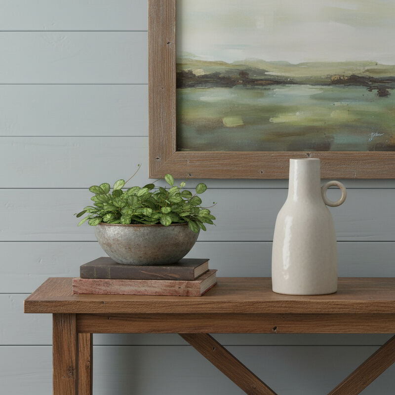 HomeRoots 11" Gray And White Ceramic Round Table Vase image number 1