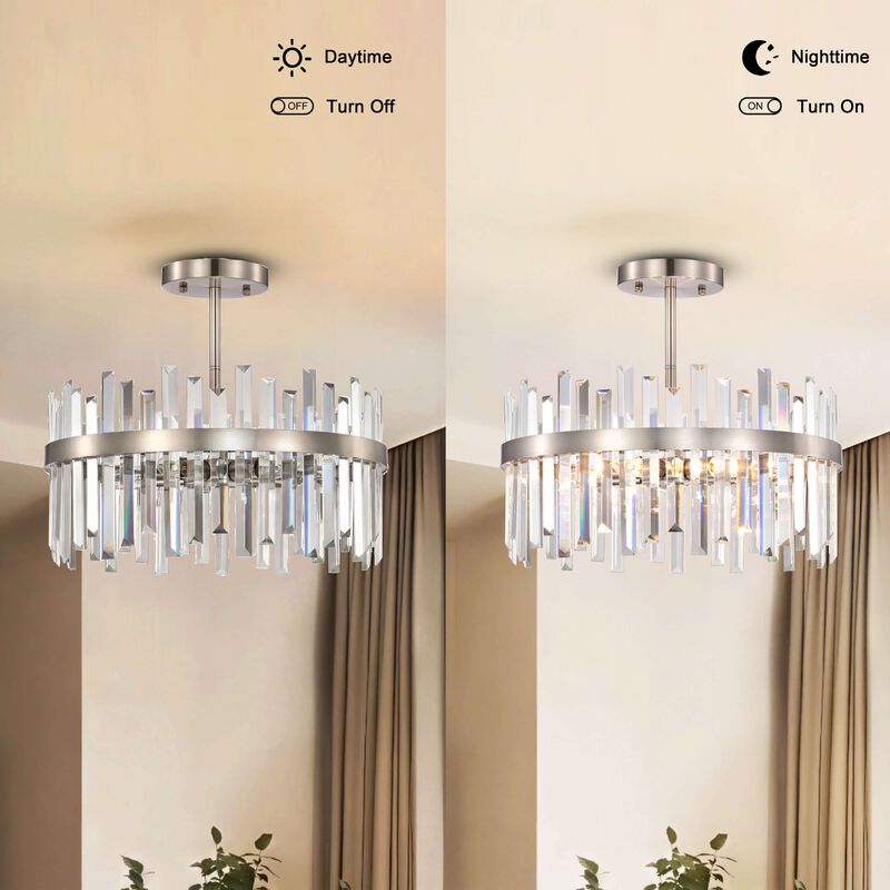Ariel 18.5" 5-light Satin Nickel Drum Crystal Prism Flush Mount image number 7