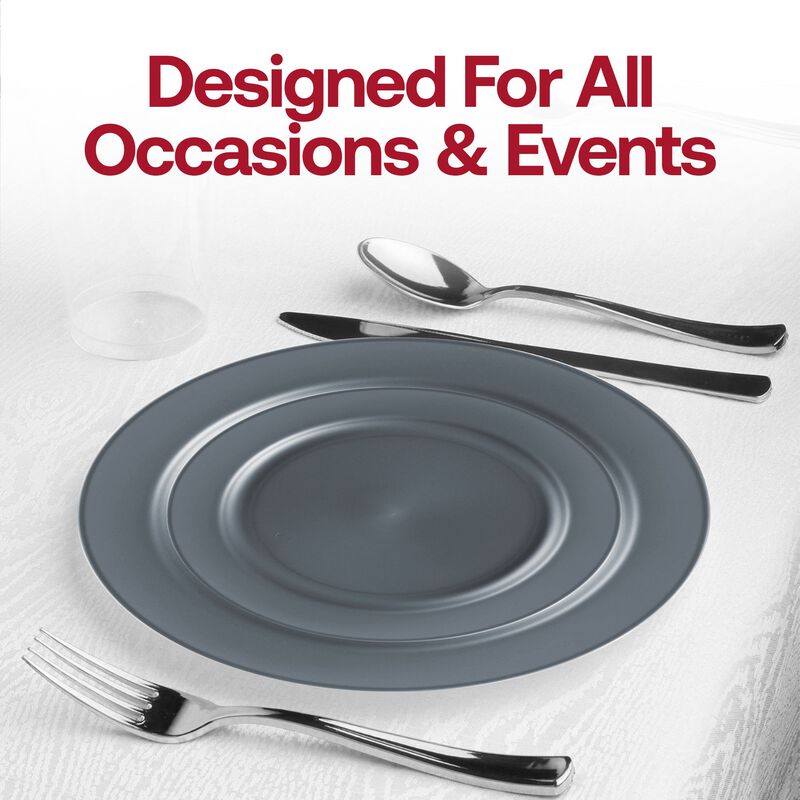 Matte Charcoal Gray Round Plastic Wedding Value Set (30 Sets) image number 6