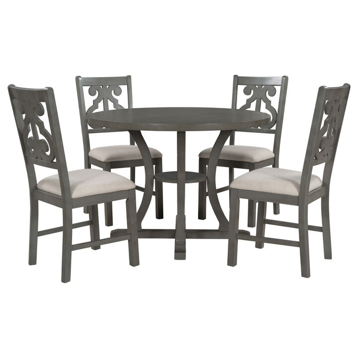 Streamdale 5-Piece Round Dining Table and Chair Set with Hollow Back (Gray)