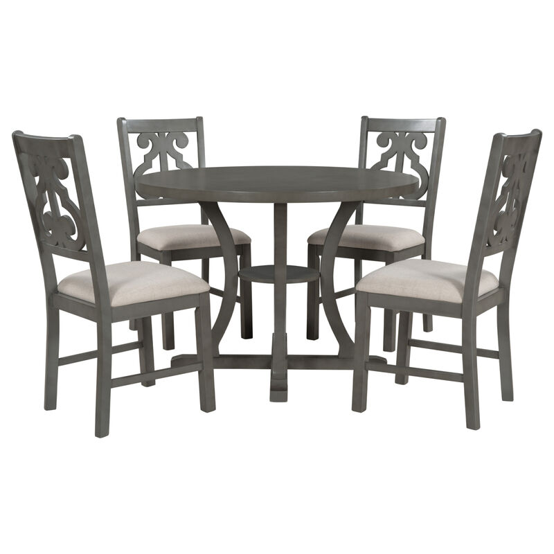 Streamdale 5-Piece Round Dining Table and Chair Set with Hollow Back (Gray) image number 0