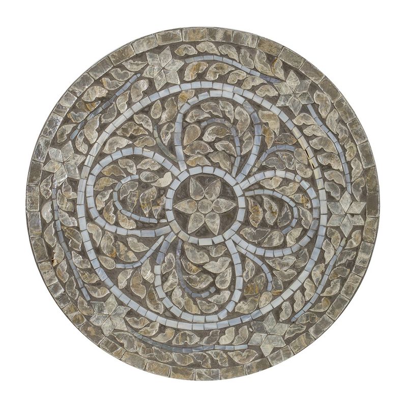 19 Inch Luxury Accent Table Stool, Star Foliage Pattern, Gray and Brown image number 4
