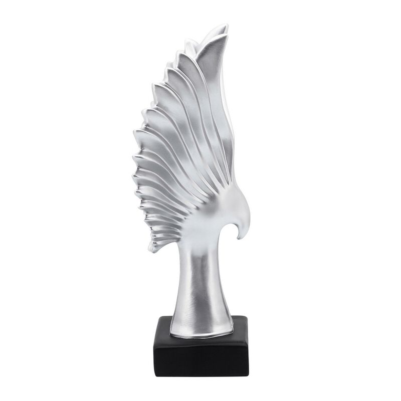 Resin Eagle Design Table Decor with Block Base, Silver - Benzara