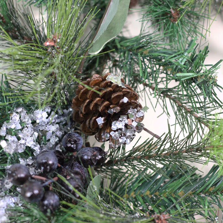 Mixed Pine with Blueberries Pine Cones and Ice Twigs Artificial Christmas Wreath - 24-Inch  Unlit