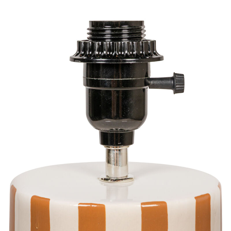 Glazed Stoneware Cylinder Lamp with Brown Stripes and Linen Shade image number 4