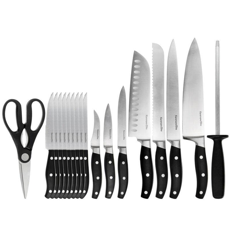 Kenmore Elite 18 Piece Stainless Steel Cutlery and Wood Block Set in Black image number 2