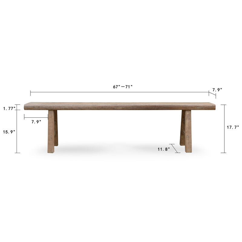 Vintage Solid Accent Bench in Natural Wood image number 2