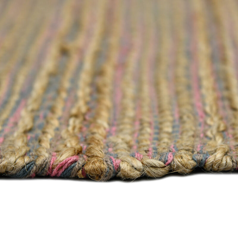 HomeRoots 3' X 5' Pink And Brown Jute Striped Flatweave Handmade Area Rug image number 2
