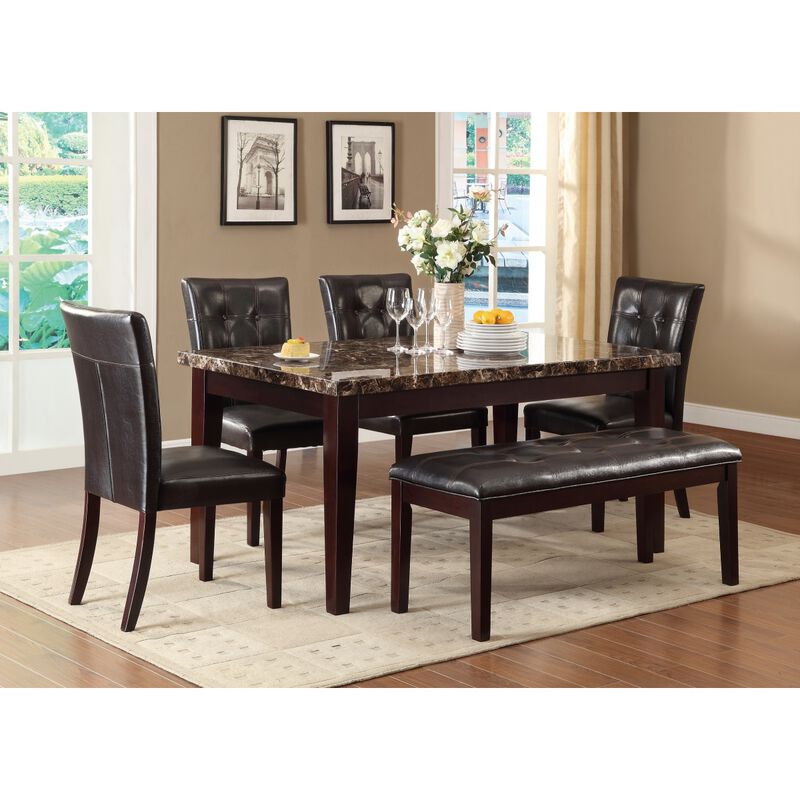 Espresso Finish Casual 1pc Dining Table Faux Marble Top Transitional Dining Room Furniture image number 3