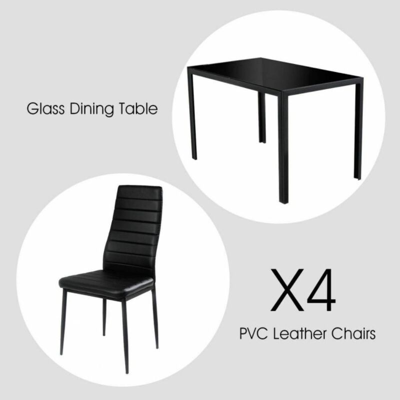 Hivvago 5 Pieces Metal Frame and Glass Tabletop Dining Set