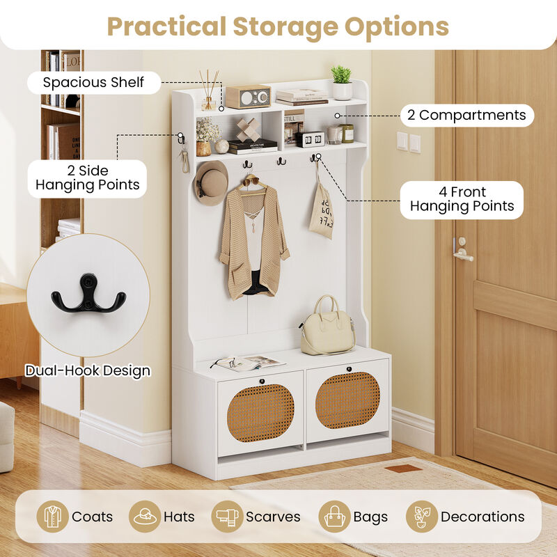 4-In-1 Mudroom Hall Tree with Coat Rack and Flip-Open Storage Drawers image number 5